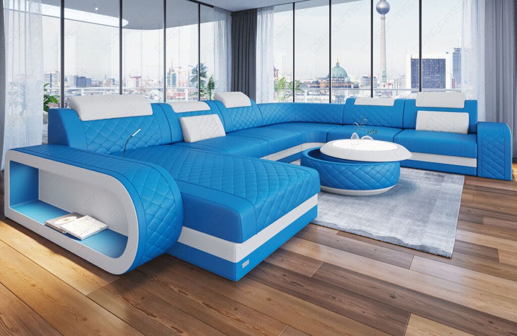 Sofa Wohnlandschaft Berlin in Leder oder mit Stoffbezug