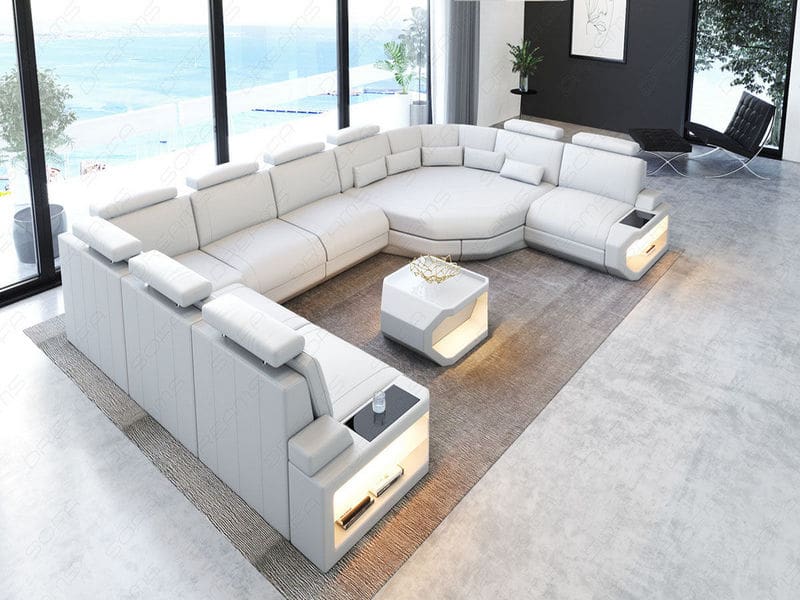 U Form Ledersofa Asti in Weiß