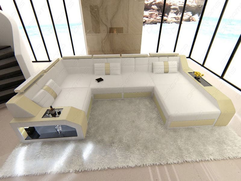 Weiße Leder Wohnlandschaft Arezzo von Sofa Dreams