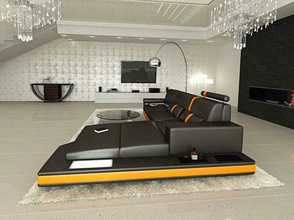 Ecksofa Messana in Schwarz Orange