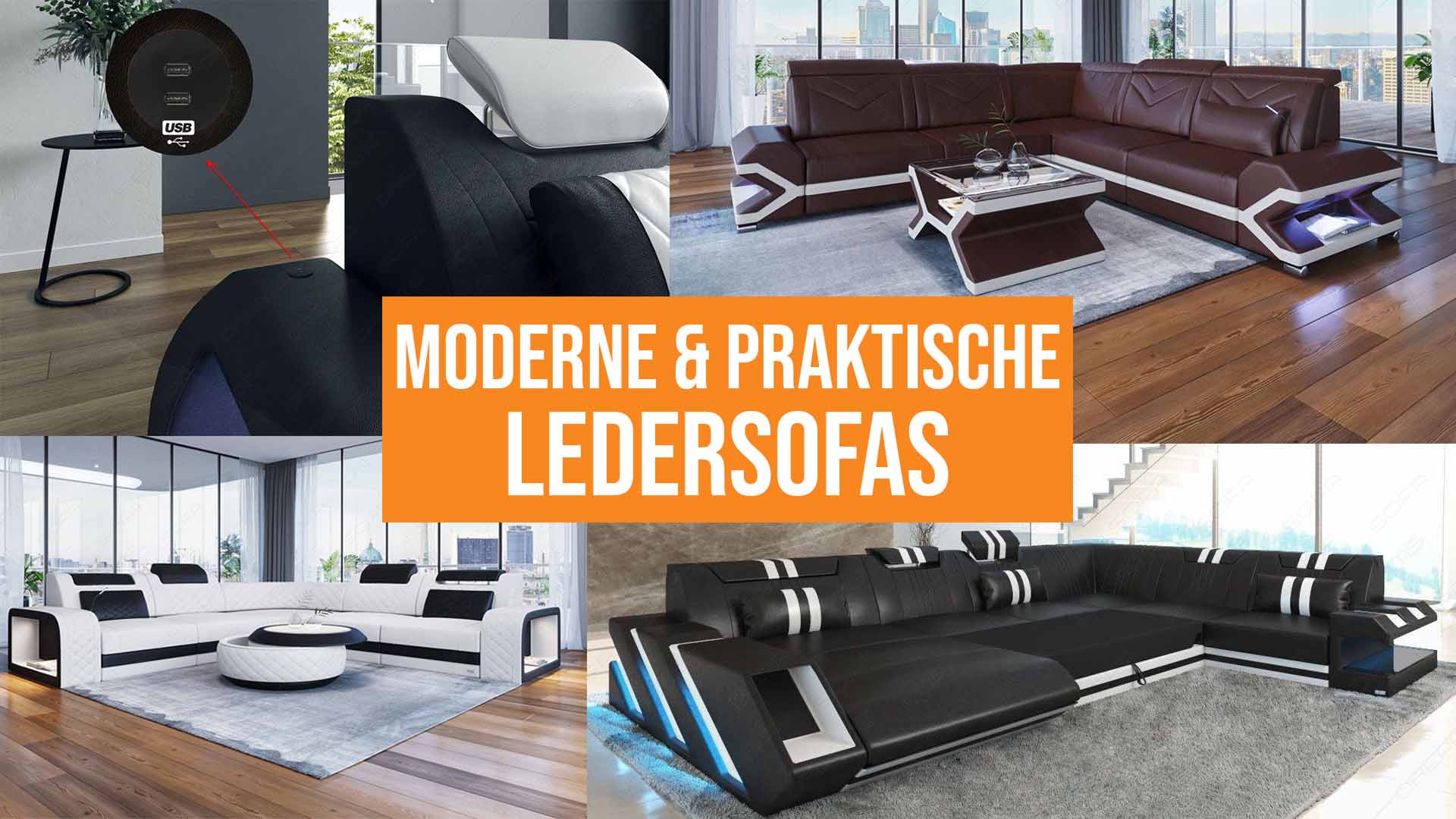 Moderne Ledersofas mit praktischen Funktionen