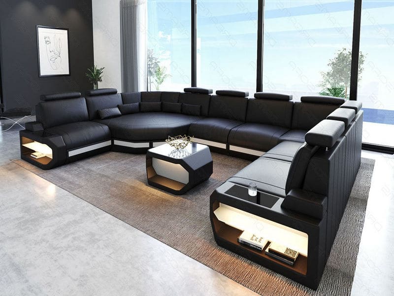 Sofa Asti in der U Form in schwarz weißem Leder