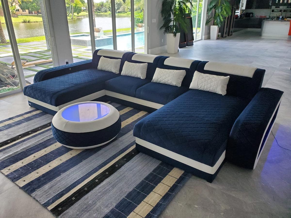 XXL Stoffsofa Berlin Blau Weiß